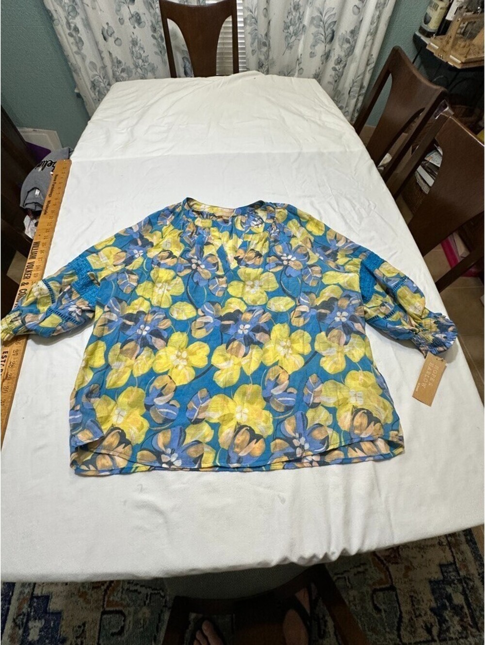 Hope & Harlow Floral Yellow Blue Blouse Top 1x BOHO